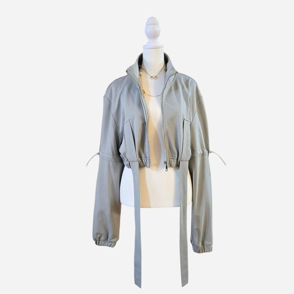 ARE&BE Cropped Drawstring Zip Jacket - Light Gray Size M
